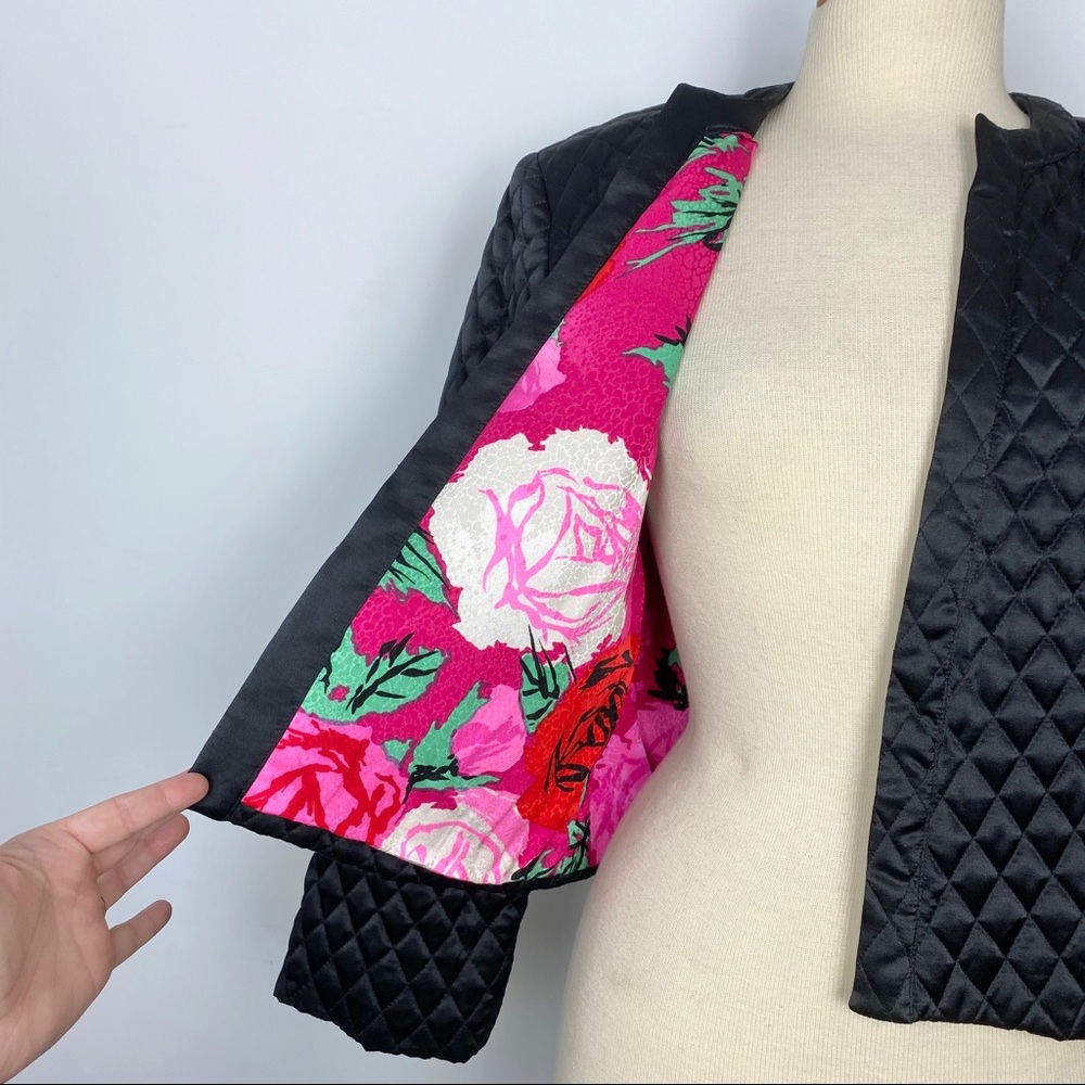 Vtg 80s Flora Kung silk quilted rose lining jacket - Picture 2 of 8
